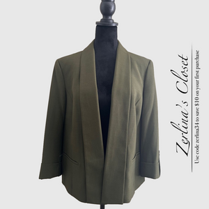 Evan Picone Black Label Open Front Blazer Jacket Olive Green 14